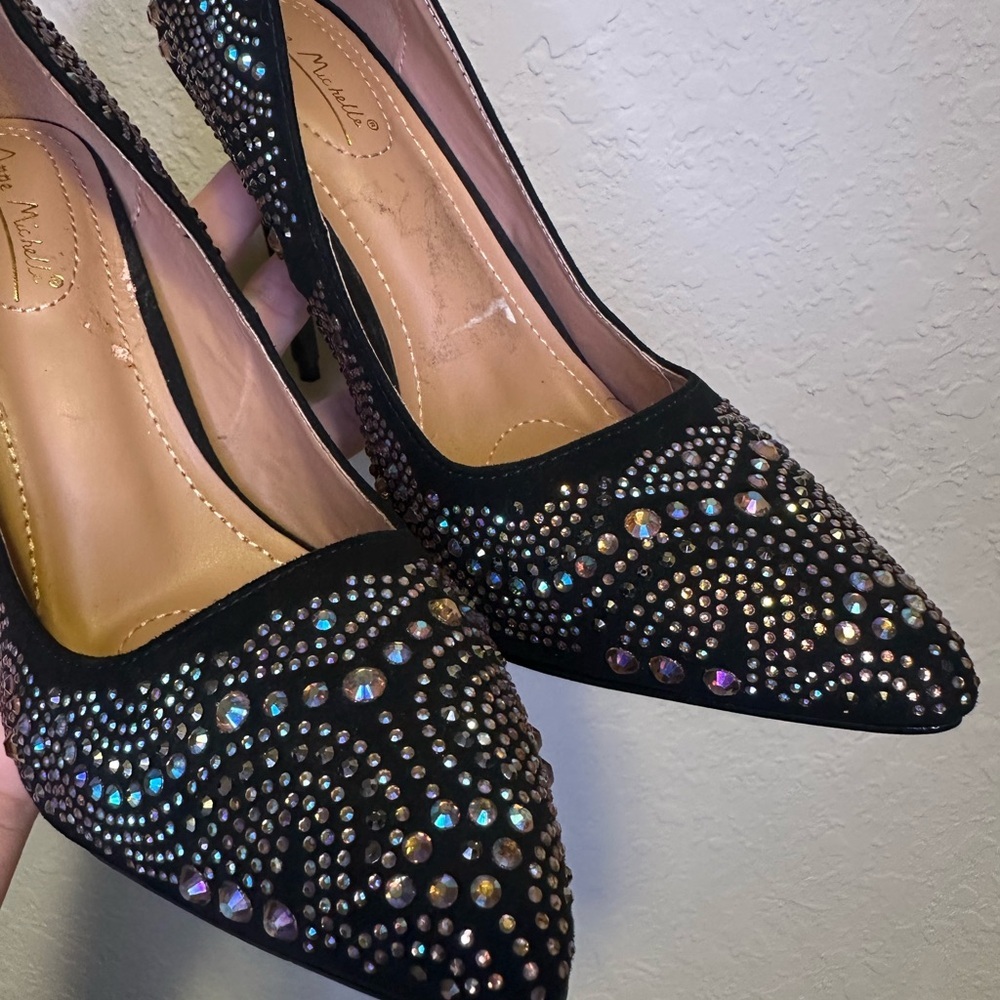 Anne Michelle Black Sparkly Rhinestone Stiletto 4.5” Heels Size 8 - Picture 2 of 8